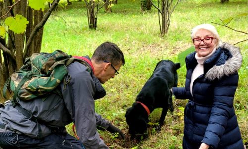 Truffle photo- James kneeling, dog, Sibylla